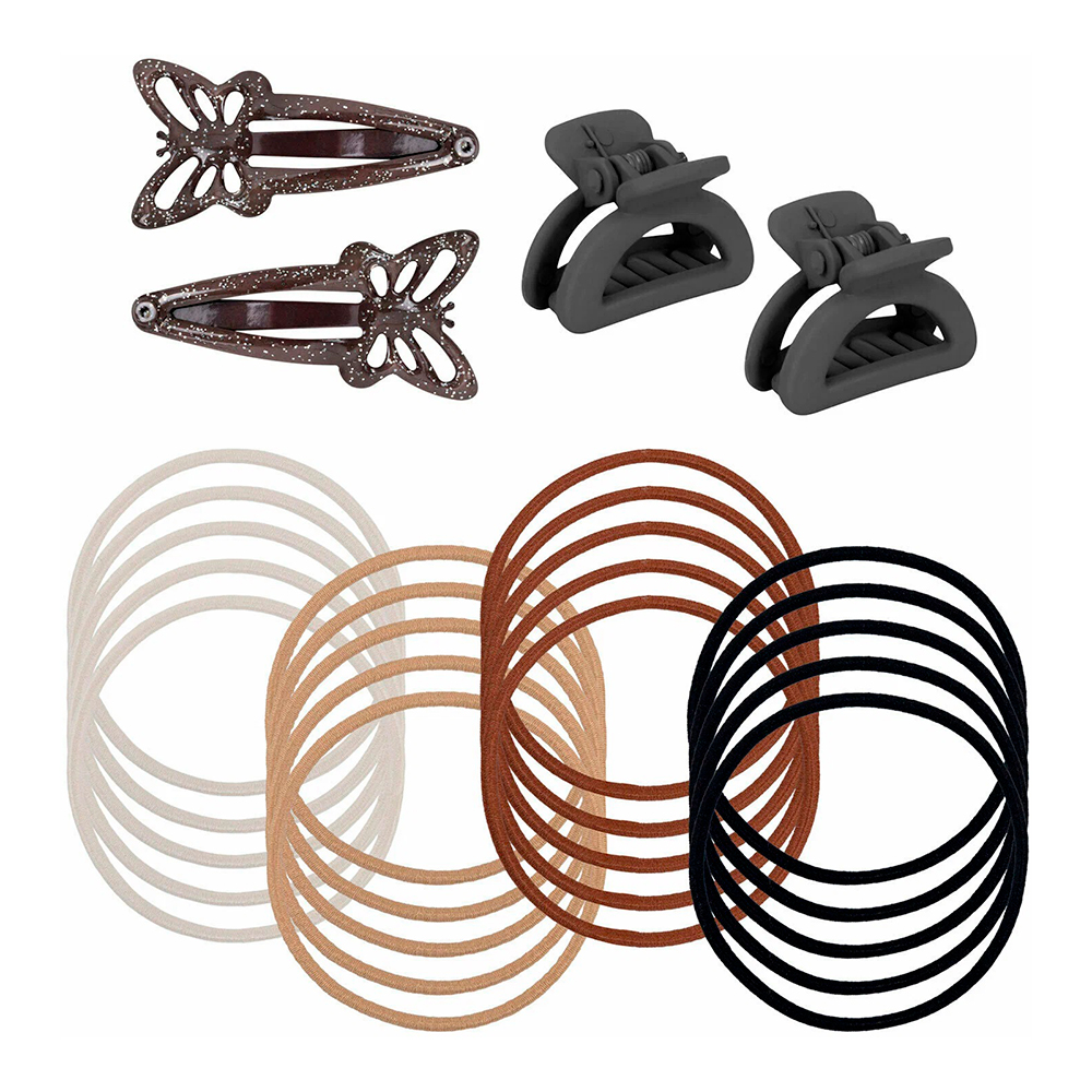 картинка Набор для волос 457035 Monte Vita 2 заколки +2 краба + 20 резинок, 24 шт 