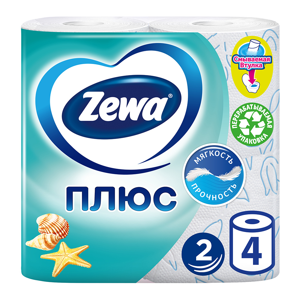 картинка Бумага туалетная Zewa Плюс двухслойная, голубая, 4 шт 