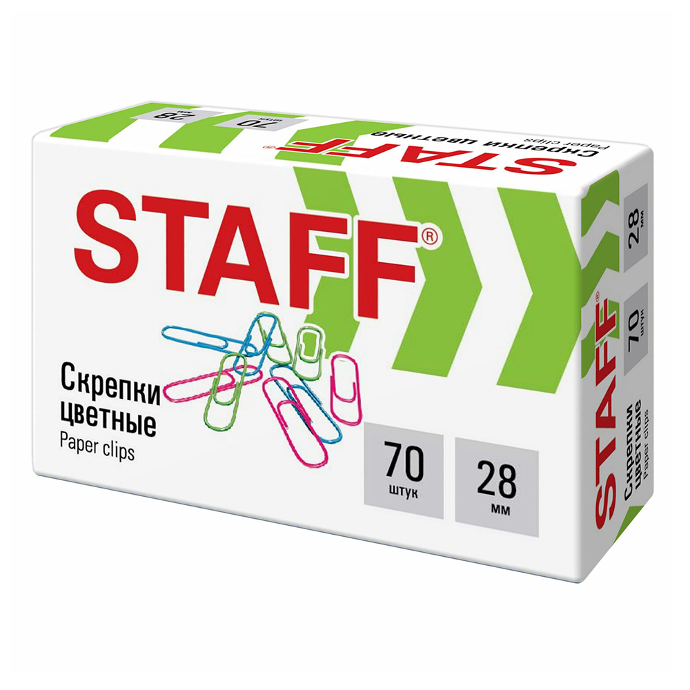 Скрепки Staff 271708 цветные в картонной коробке 28 мм, 70 шт