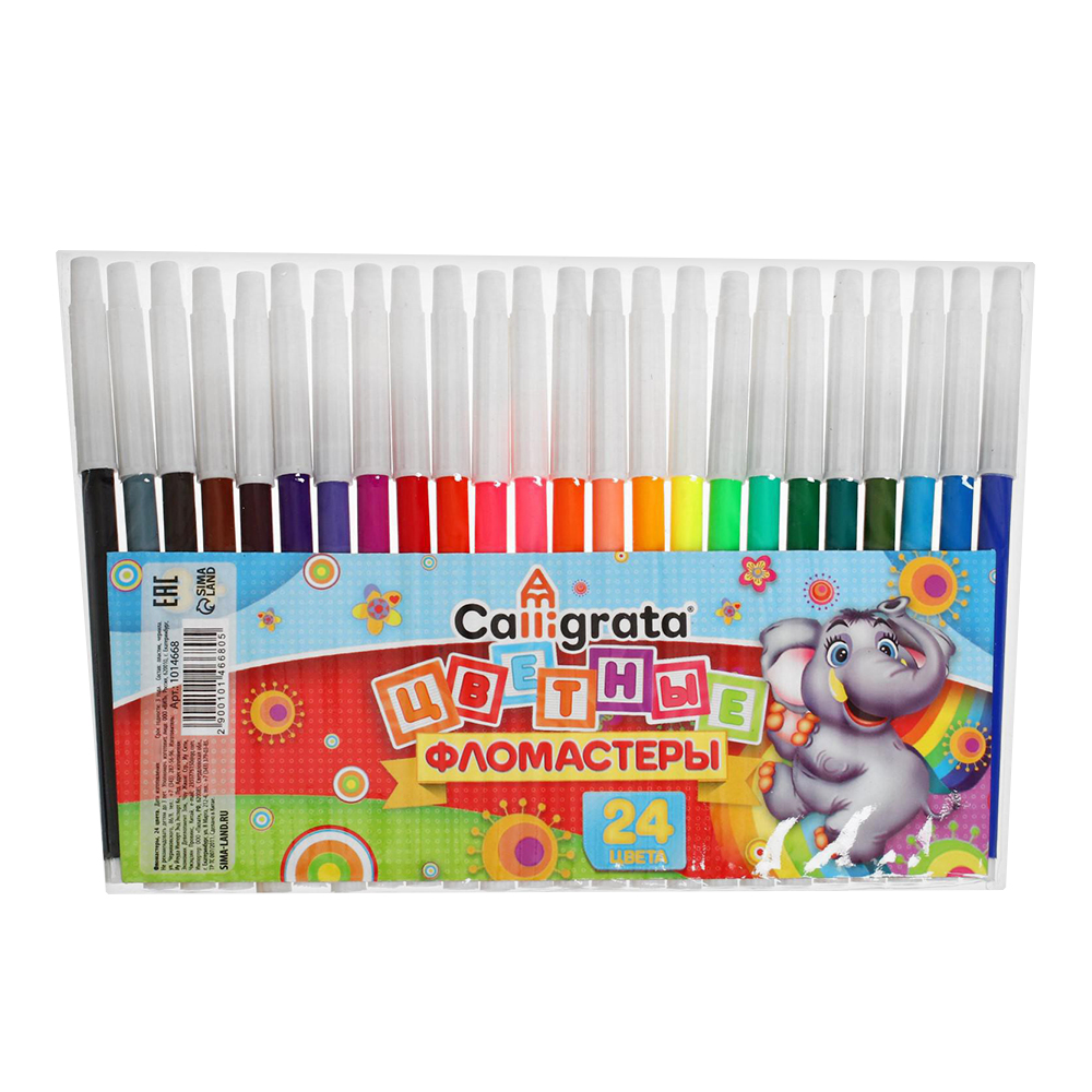 Фломастеры Calligrata 1014668 круглые, цветные, невентилируемый колпачок, 24 цвета