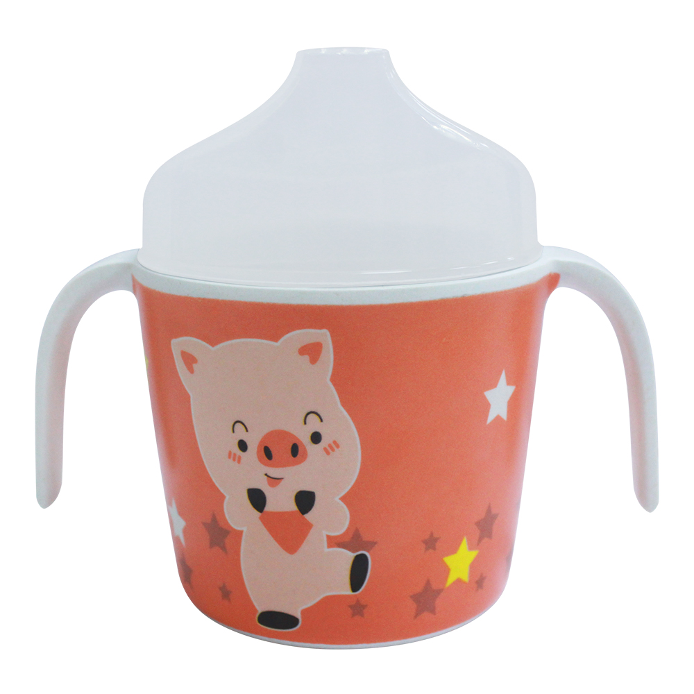 Поильник PDB-03 с крышкой детский Животные 12*7,8*10,6 см, бамбуковое волокно, пластик, в ассортименте, 180 мл