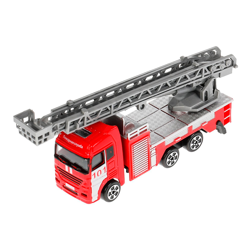 картинка Машина 1610I178-R Технопарк Пожарная машина, инерционна, 12 см, пластмасса + металл, в ассортименте 