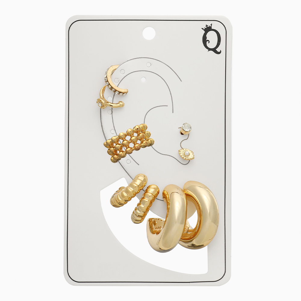Бижутерия Queen Fair 10826354 Серьги каффы Бублик, пластик, стразы, бижутерный сплав, железо, золото, 9 шт
