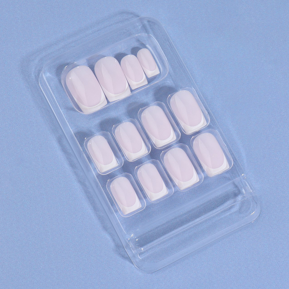 картинка Ногти накладные Queen Fair 9718297 форма мягкий квадрат, френч 24 шт, нежно-розовые 