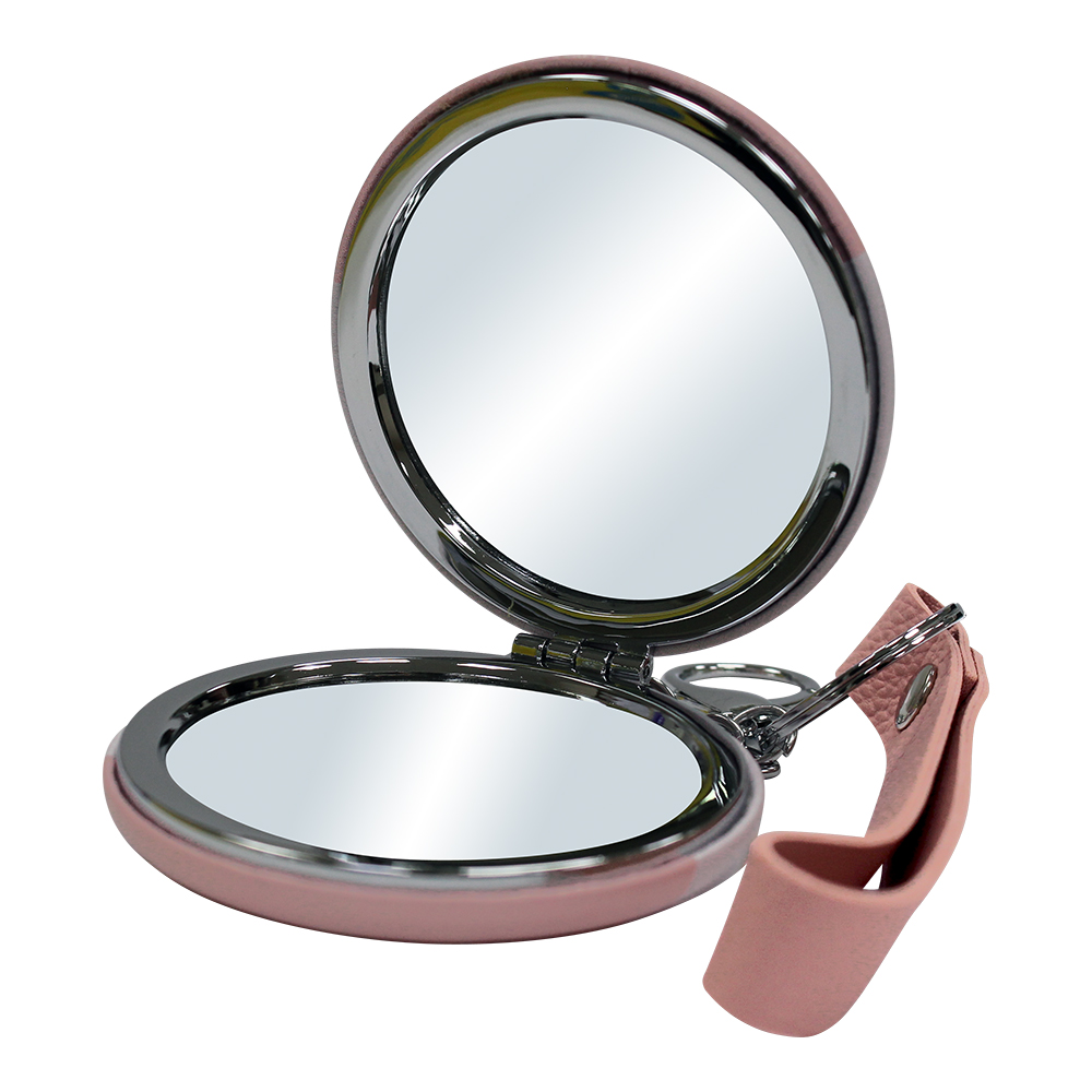 картинка Зеркало ZCDE-16 карманное, складное, с кожаным ремешком 7 см, металл, микс 