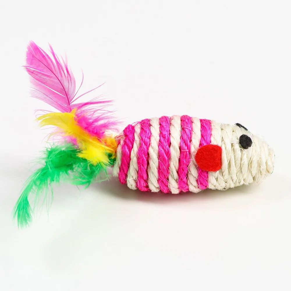 картинка Игрушка для животных Пижон 7916109 мышь-погремушка сизалевая,7см,розовая белая 