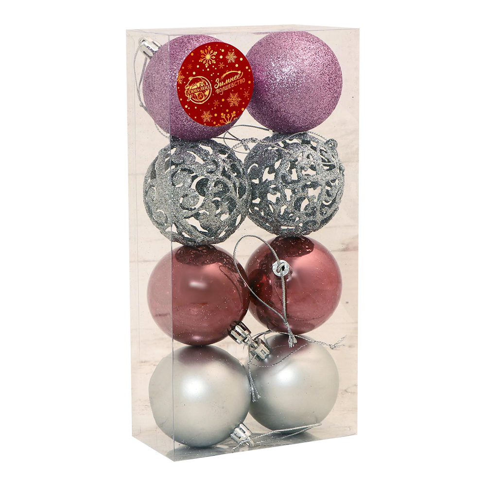 Набор новогодних шаров 6536940 Камилла, пластик 6 см, микс, 8шт