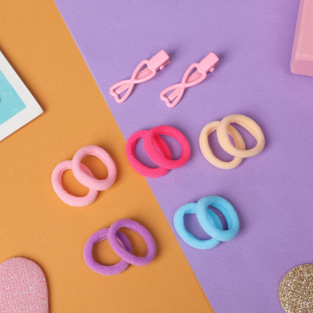 картинка Набор для волос 10309436 Карамель (10 резинок 1,5 см + 2 зажима 3 см), сердечки, розовый 