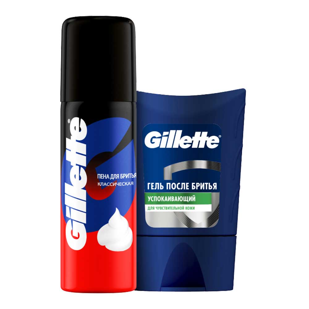 картинка Набор подарочный Gillette для чувствительной кожи гель после бритья 75мл + пена для бритья 50мл 