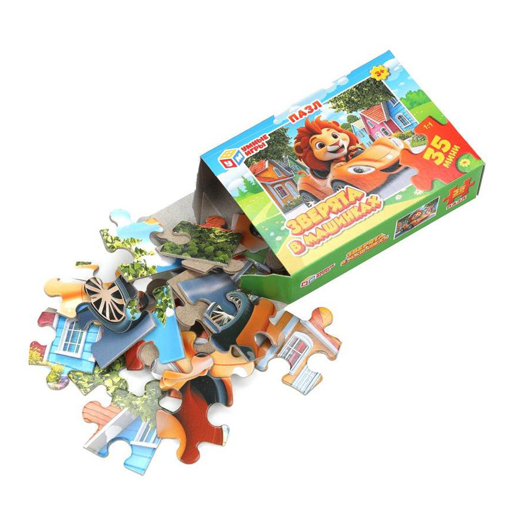 картинка Пазл 8707 Зверята в машинках, 35 элементов 