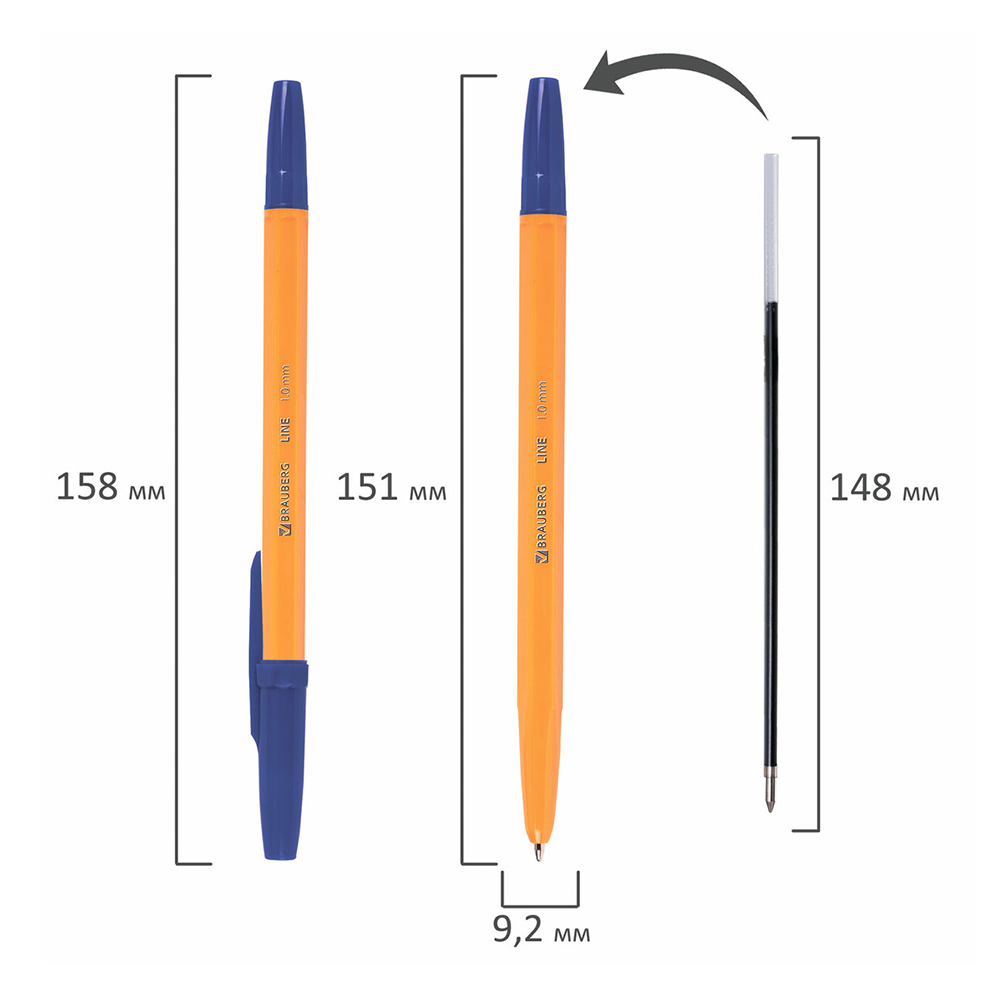 Ручка Brauberg 143331 ORANGE Line корпус оранжевый, узел 1 мм, линия письма 0,5 мм, синий