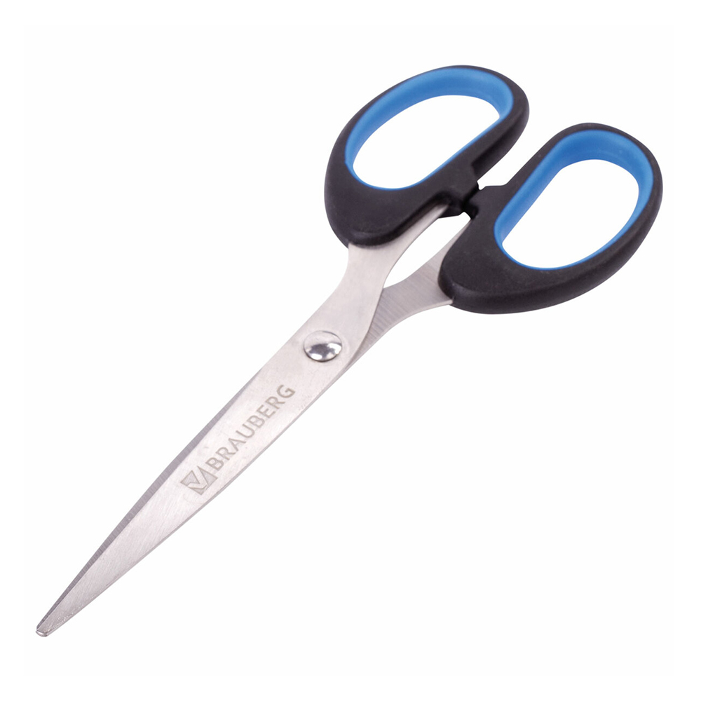 Ножницы канцелярские Brauberg 236447 Classic+, цвет: черно-синий, классической формы, 160 мм