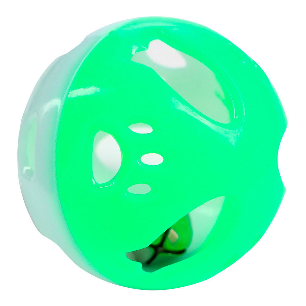 картинка Игрушка для животных Пижон 7865598 Шарик с бубенчиком,Рыбки и лапки,бело-зеленый3,8см 