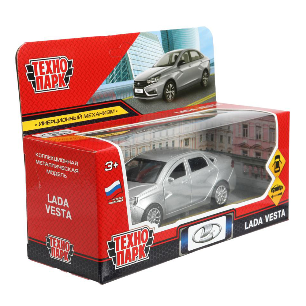 картинка Машина VESTA-12-GR Технопарк Lada Vesta, двери открываются, 11,5 см, металл, цвет: серый 