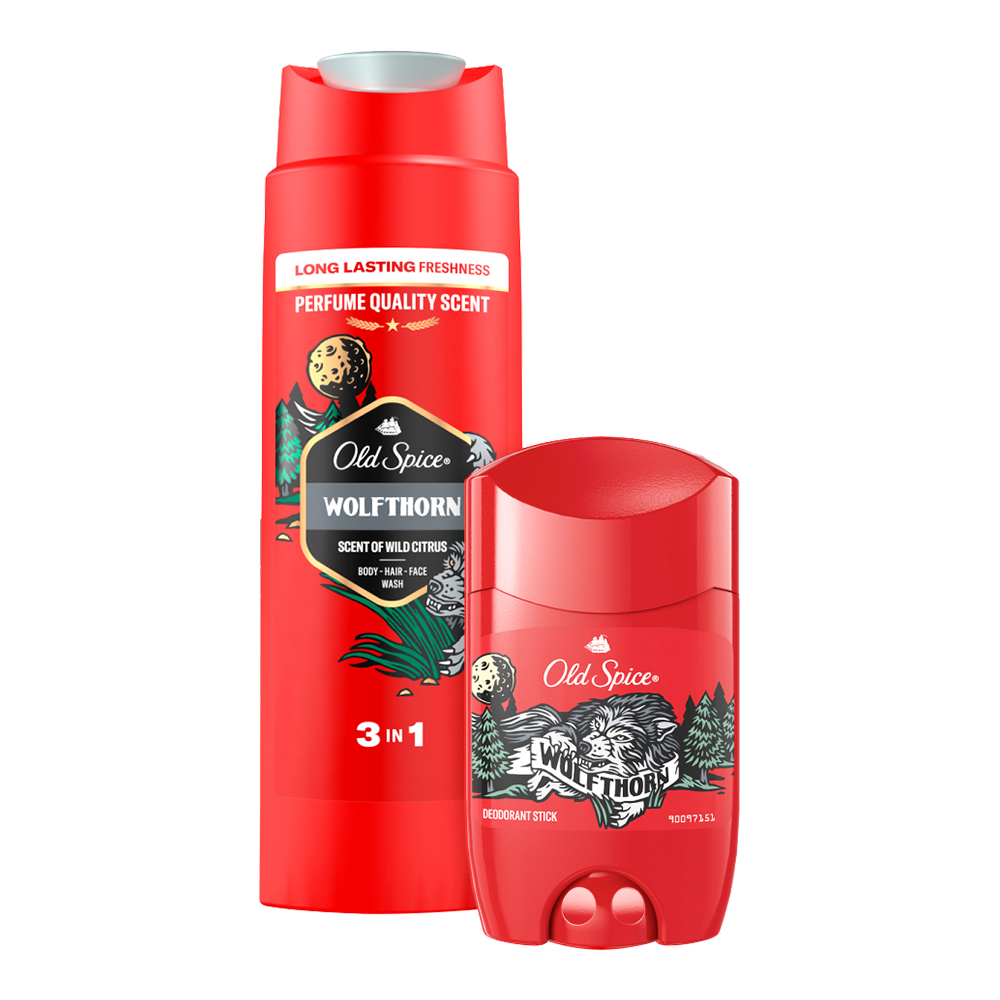 картинка Набор подарочный Old Spice Wolfthorn (дезодорант - стик 50мл + и гель для душа Капитан 3 в 1 250 мл), мужской 