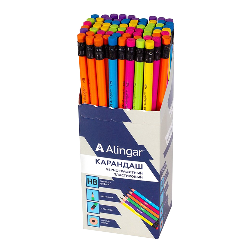 Карандаш чернографитный Alingar AL7085/AL3903 HB, пластик, с ластиком, круглый
