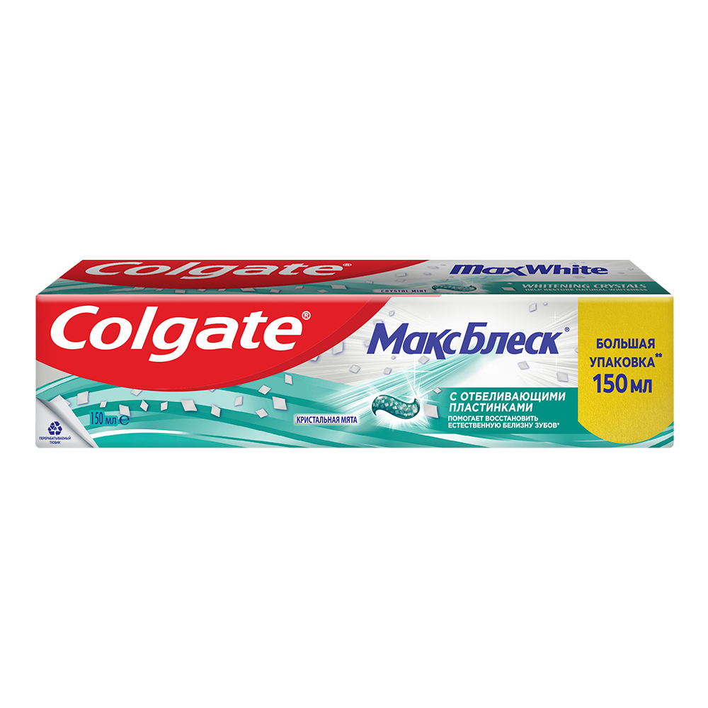 картинка Зубная паста Colgate МаксБлеск кристальная мята,с отбеливающими пластинками, 150 мл 