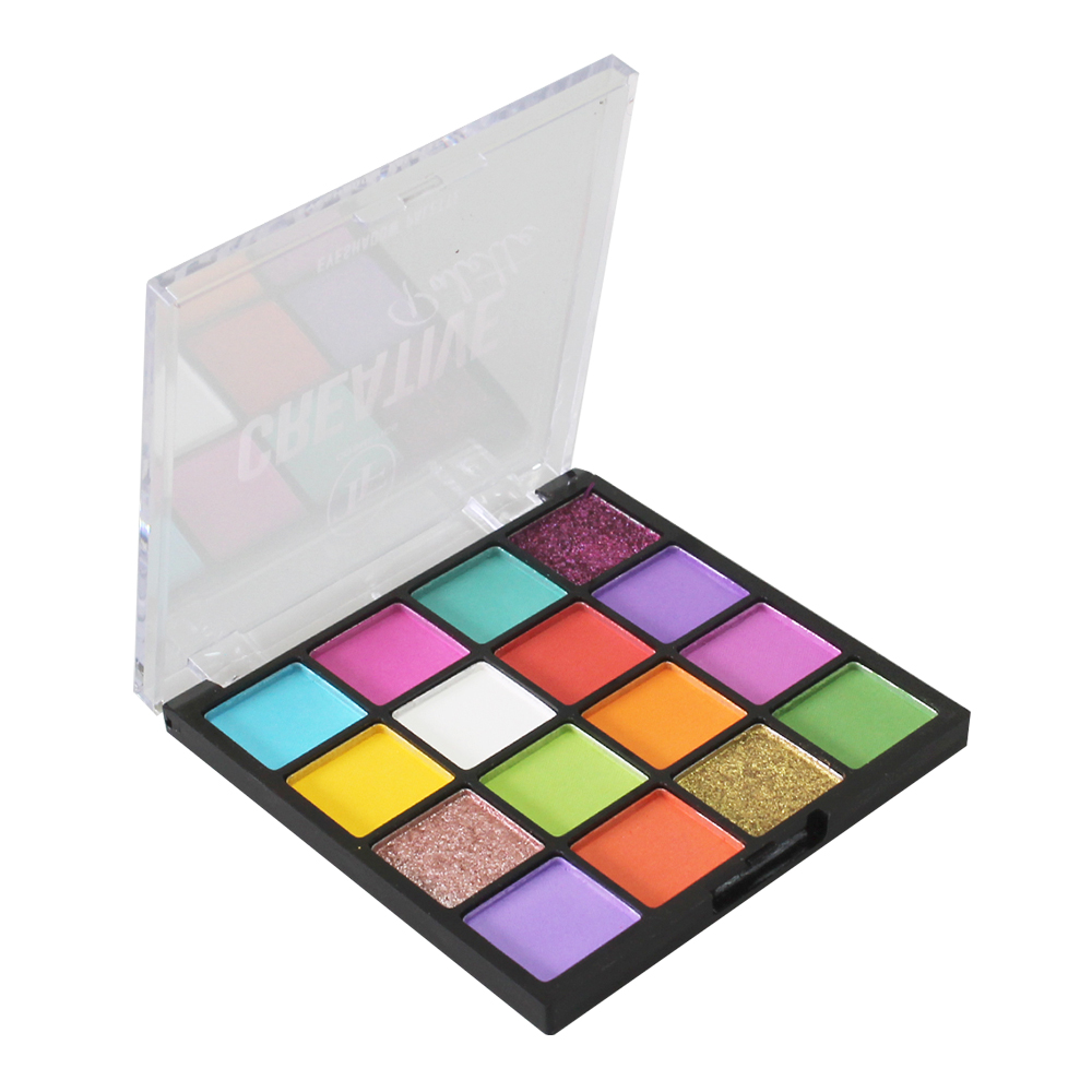 картинка Тени для век Triumf Creativa Palette палетка 16 оттенков, разноцветная палетка с розовым глиттером, тон 04 