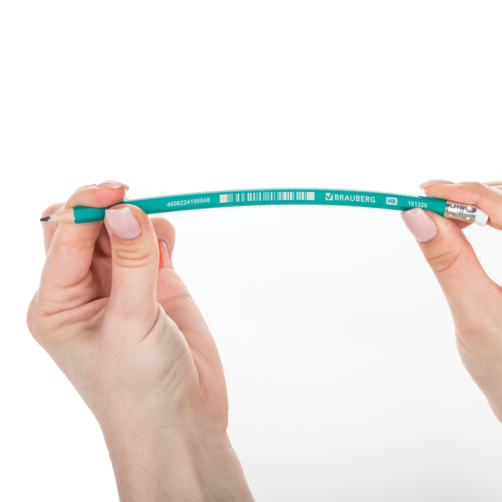 Карандаш чернографитный Brauberg 181326 Grass с резинкой, пластик, коруса зеленый