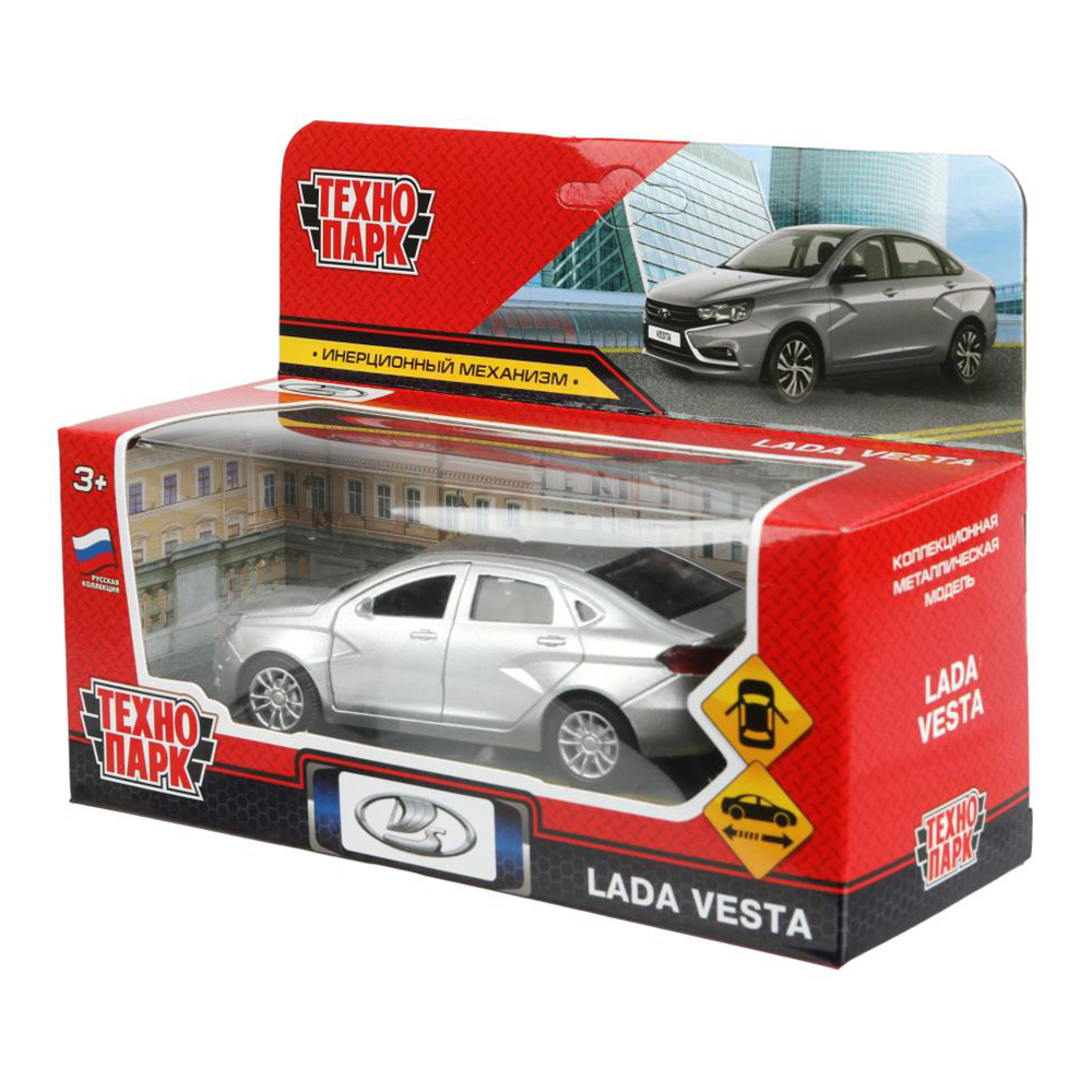 картинка Машина VESTA-12-GR Технопарк Lada Vesta, двери открываются, 11,5 см, металл, цвет: серый 