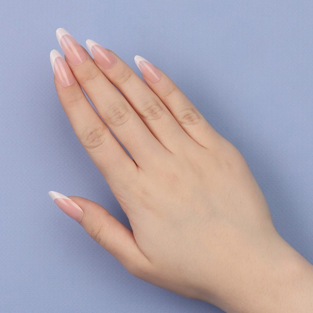 картинка Ногти накладные Queen Fair 9718299 форма миндаль, френч 24 шт, нежно-розовые 