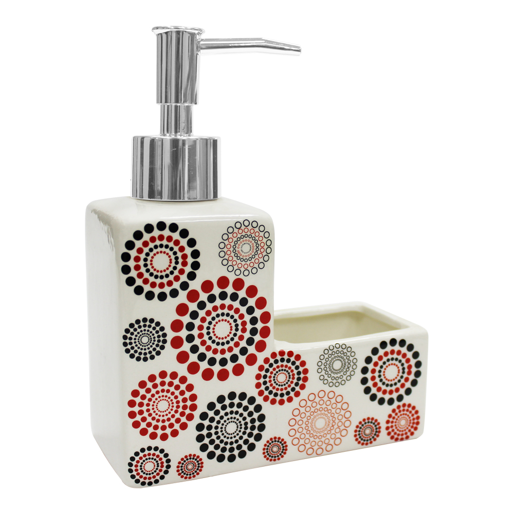 картинка Дозатор для моющих средств DMSG-04 с губкой, 14*6*17 см, керамика, поролон, в ассортименте 