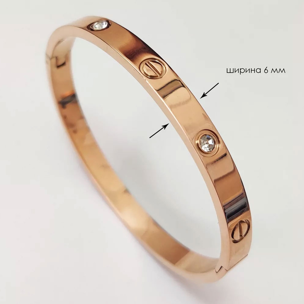 Бижутерия Браслет стальной, вставка цирконы, диаметр 6 см