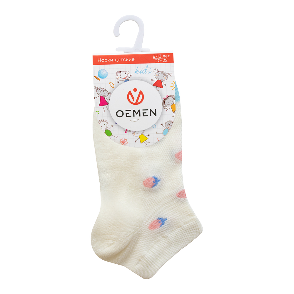 Носки детские для девочек Oemen PK043 с принтом ягоды, размер 22-24, молочный