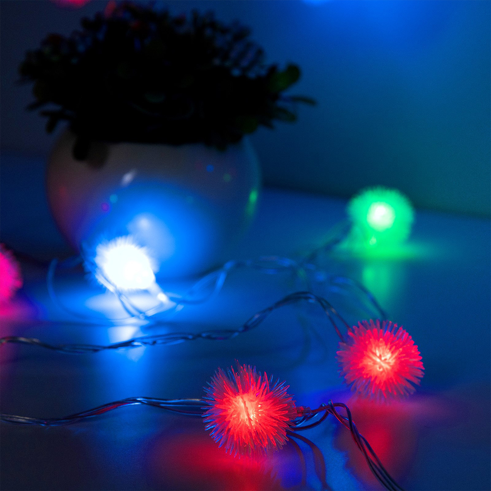 Новогодняя Гирлянда 541541 Ёжики, светодиодная, свечение мульти, мигание, нить прозрачная, 5 м, 20 лампочек