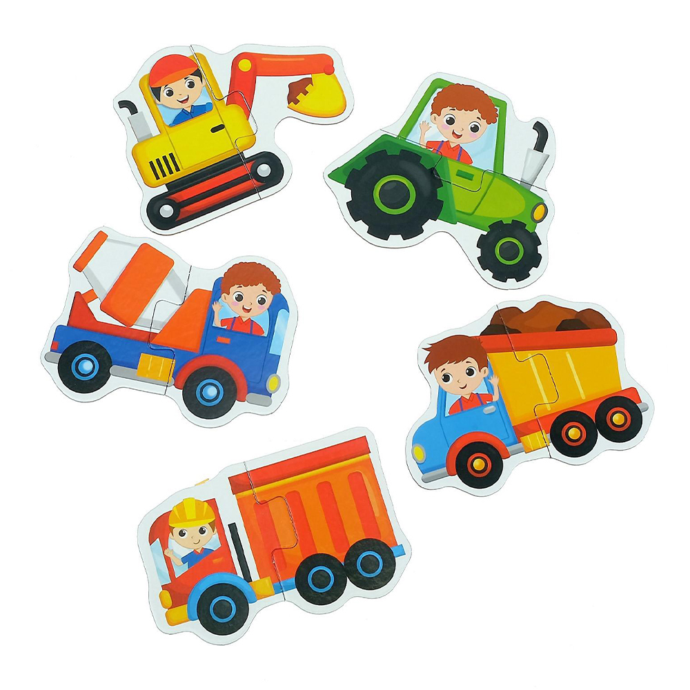 картинка Пазл Puzzle Time 4428281 Машины на стройке, 5 пазлов, 10 деталей, картон 