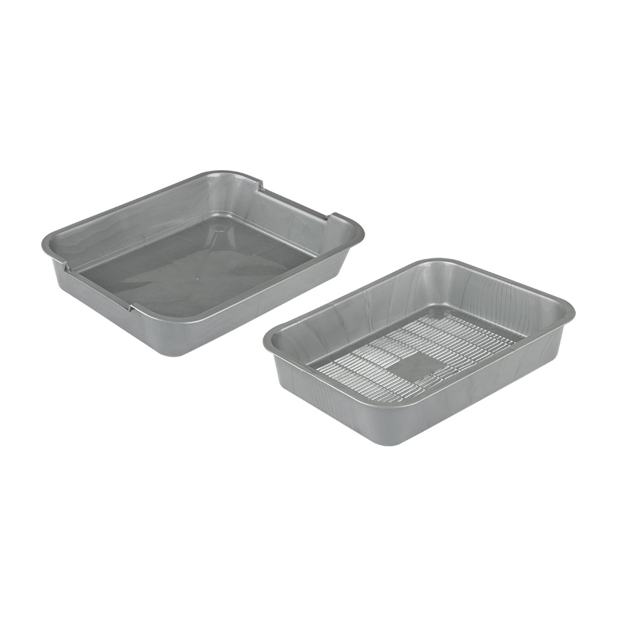 картинка Лоток 106096 для кошек, с сеткой, 36*26*6,5 см пластик, серебро 