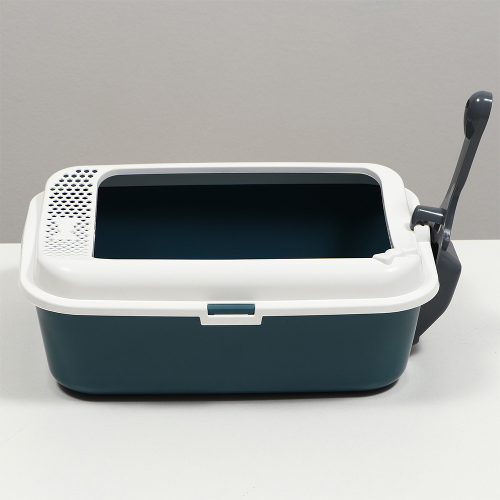 картинка Лоток Пижон для кошек 7107722 глубокий с бортом + совок 30*39*13,5см серый 