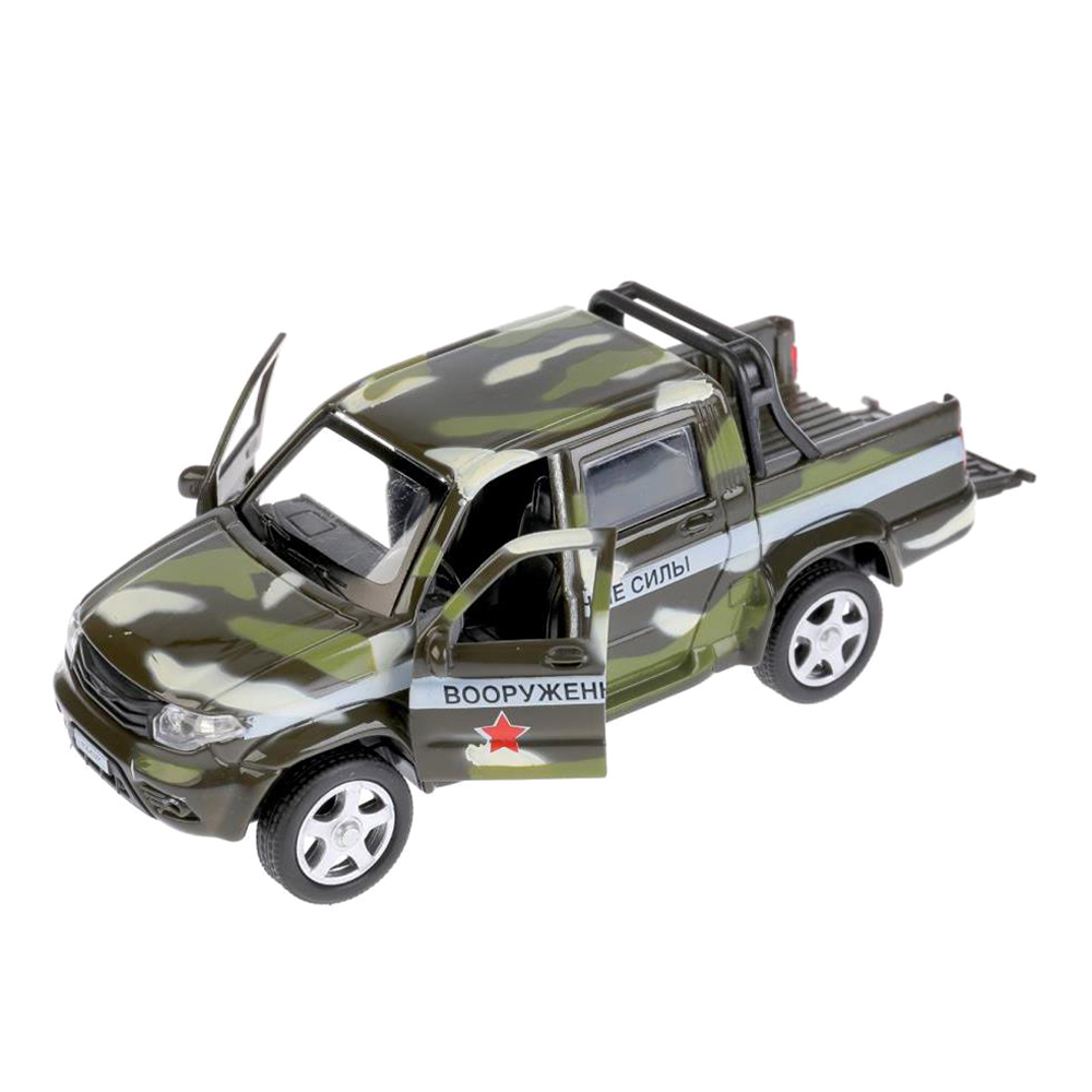 картинка Машина PICKUP-MIL Технопарк UAZ Pickup Военный, инерционная, 12 см, металл, в ассортименте 