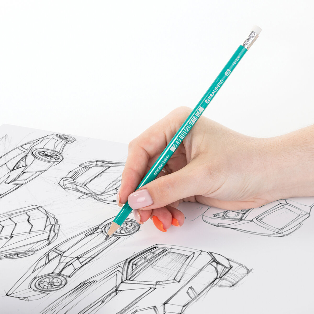 Карандаш чернографитный Brauberg 181326 Grass с резинкой, пластик, коруса зеленый