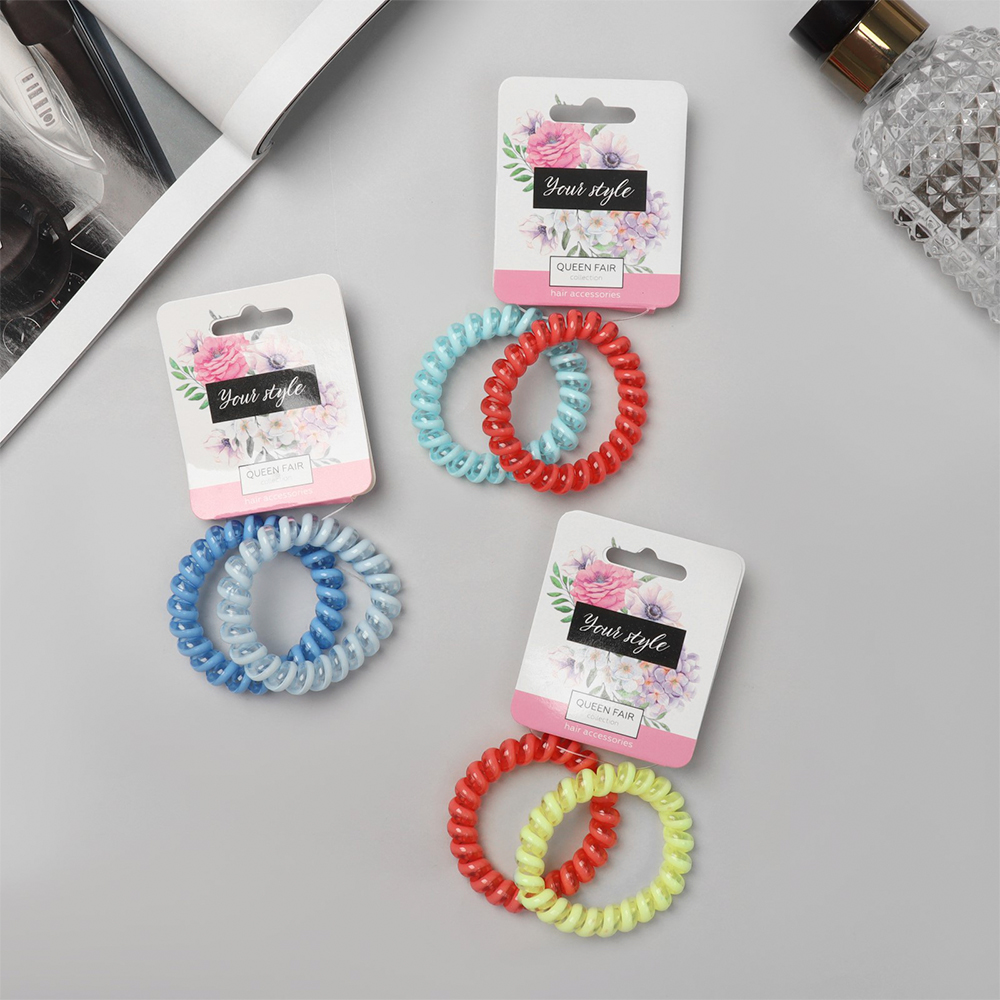 картинка Резинка для волос Queen fair 6914715 Пружинка, прозрачная полоска, d - 5,5 см, в ассортименте, 2 шт 