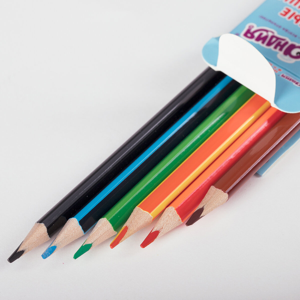 Карандаши цветные 12 цветов, двусторонние, Морские жители, 6 шт