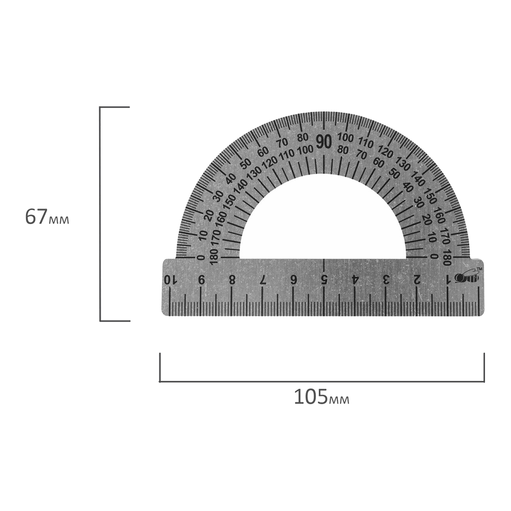 Транспортир Пифагор 210637 металлический, 10см
