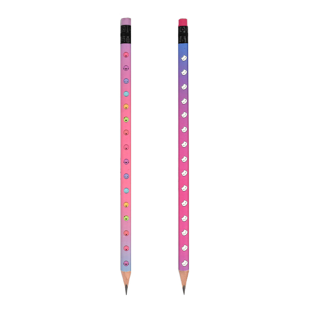 Карандаш чернографитный Феникс 67813 Котики и смайлы HB,трехгранный,светлое дерево,заточен,с ластиком