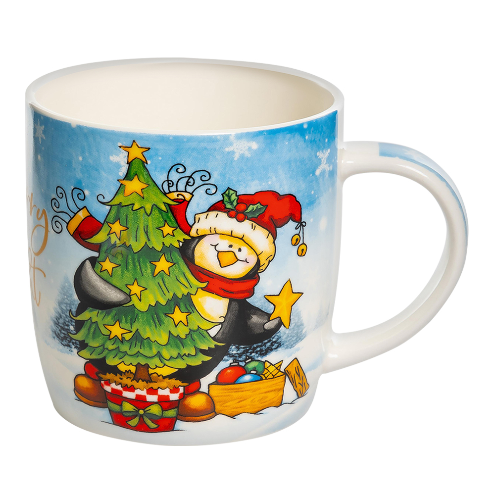 Кружка фарфоровая 223-08007 Пингвины, 4 дизайна, 380 мл