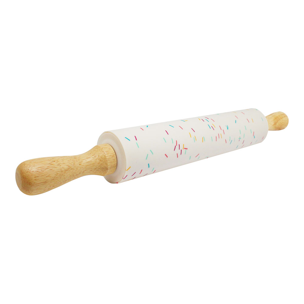 картинка Скалка KAB-14 силиконовая, деревянные ручки 43*5 см, 1 шт 