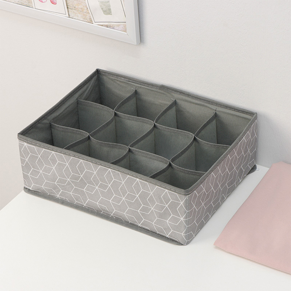 Кофр Доляна7530148 для хранения белья Фора, 12 ячеек 32*24*12 см, серый