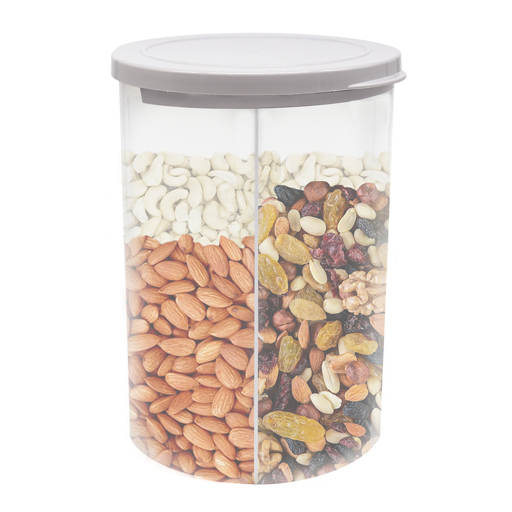 картинка Банка для сыпучих продуктов G-285 разделенный контейнер 3 отдела, полистирол и термопластичный эластомер, прозрачный, 1,5 л 