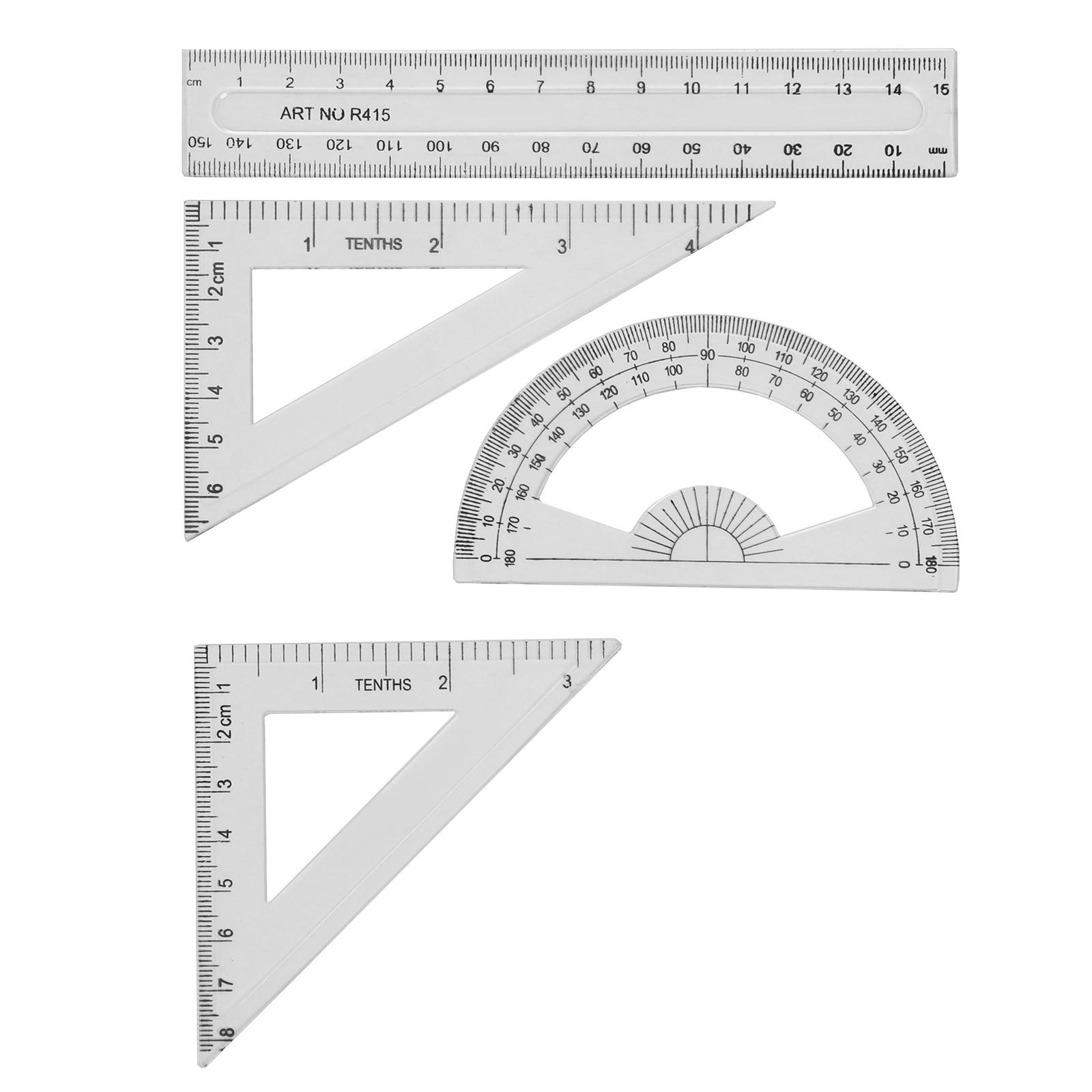 Набор чертежный Calligrata 5471933 линейка 15см, угольник 11см/30°,угольник 5см/45,транспортир, пластик, прозрачный