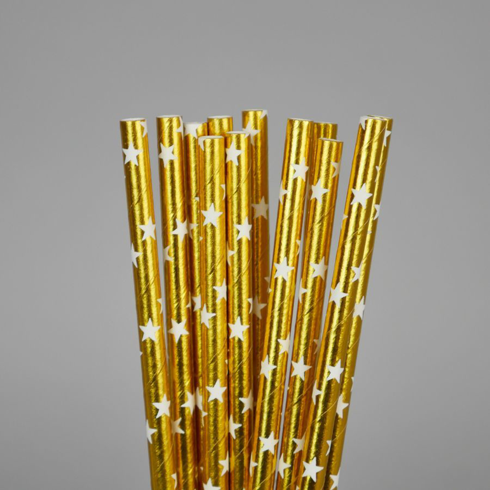 Трубочки ч42723 для коктейля,бумажные,Золотые звезды,12шт d=6см