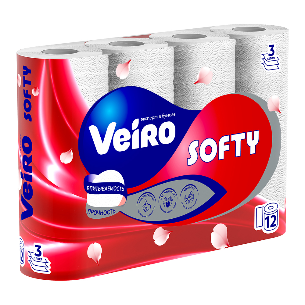 картинка Бумага туалетная Veiro Softu 3-х слойная, цвет: белый, 12 шт 