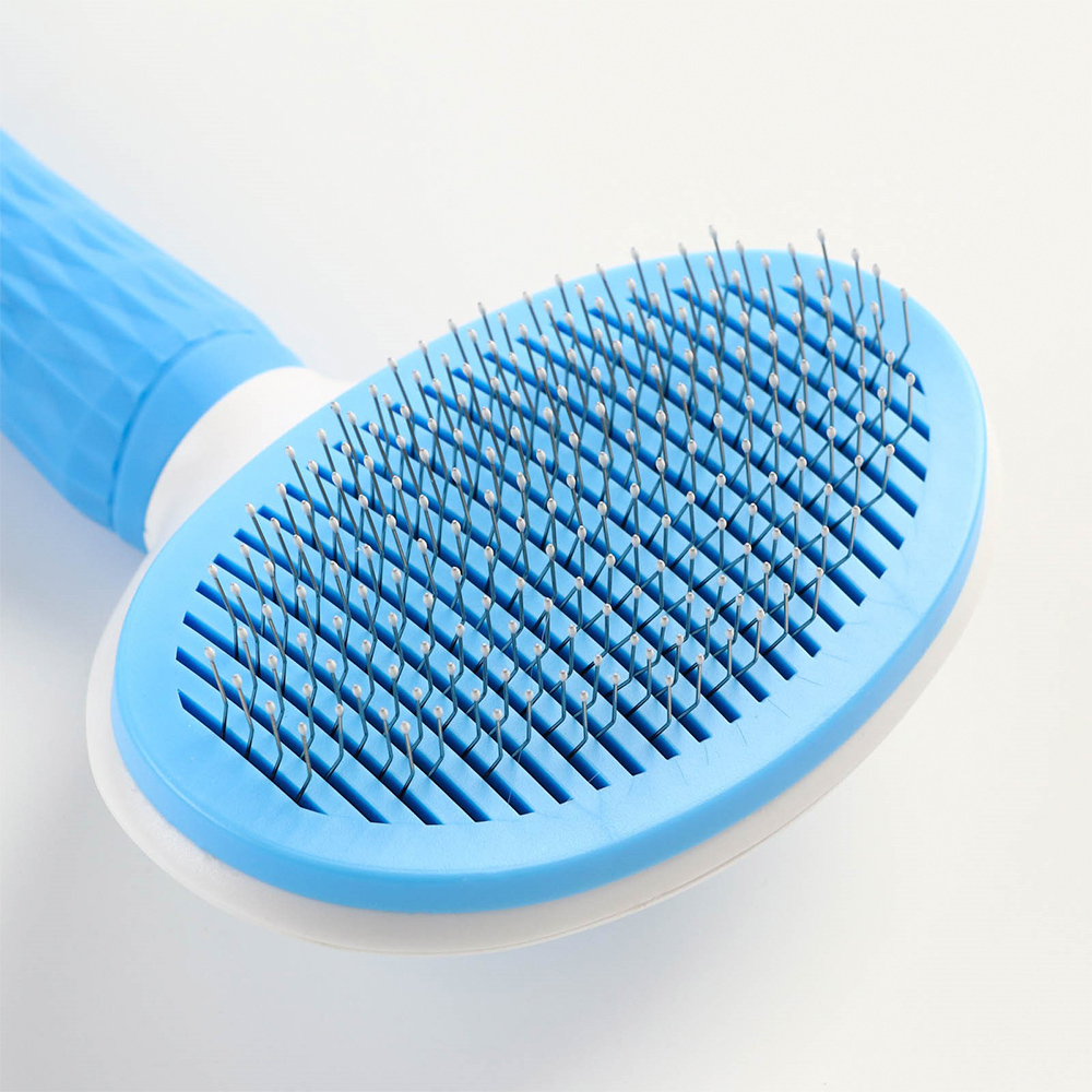 картинка Пуходерка для животных Пижон 7437979 с самоочисткой,с каплями,голубая округлая 10*19см 