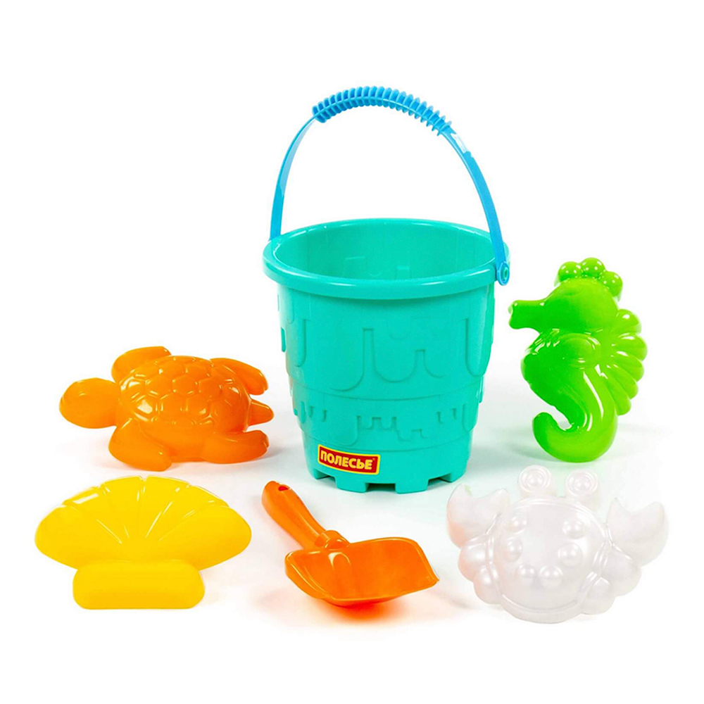 картинка Набор для песочницы 51844 Полесье №531,ведро-замок большое,лопатка №5,4 формочки, 175*165*222 мм, пластик 