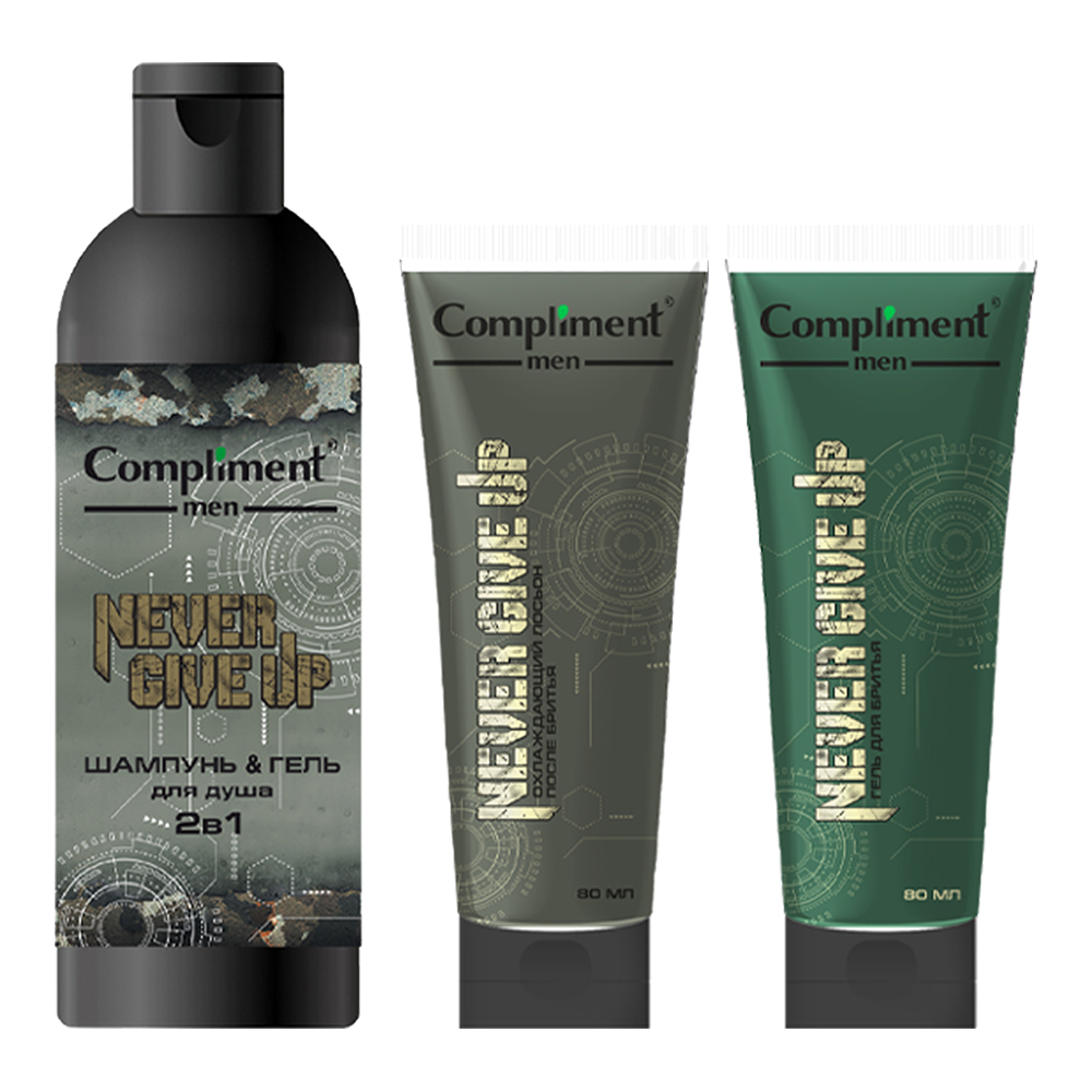 картинка Набор подарочный Compliment Men №1921 (шампунь + гель для бритья + лосьон после бритья + мочалка), мужской 