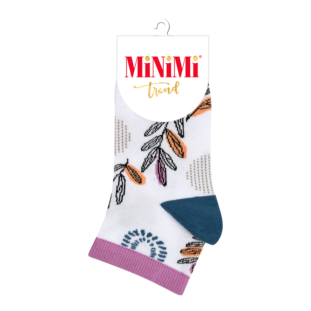 Носки женские Minimi MINI TREND 4210 с рисунком Листья, размер 39-41, bianco/jeans (белый/джинс)