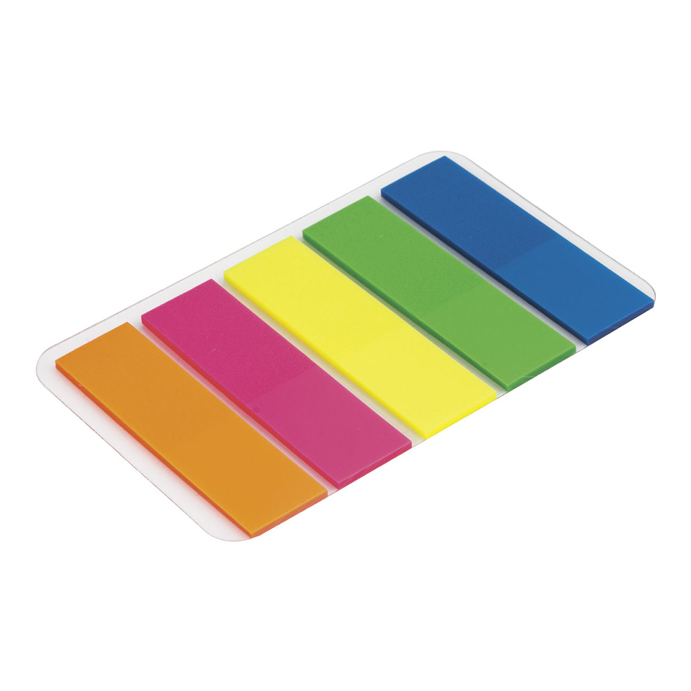 Канцелярские закладки клейкие Brauberg неоновые, на пластиковом основании, 5 цветов*20л, 45 мм